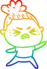 rainbow gradient line drawing cartoon angry woman