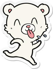 sticker of a rude cartoon polar bear sticking out tongue