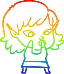rainbow gradient line drawing pretty cartoon elf girl