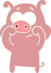 happy flat color style cartoon pig