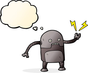 funny cartoon robot with thought bubble