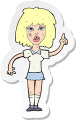 sticker of a cartoon tough woman with idea