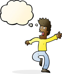 cartoon frightened man with thought bubble