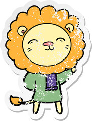 distressed sticker of a cartoon lion