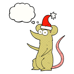 thought bubble cartoon mouse wearing christmas hat