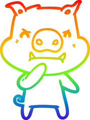 rainbow gradient line drawing angry cartoon pig