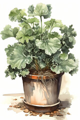 Botanical Watercolor Illustration of Cabbage in Pot. Generative AI