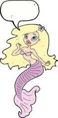 cartoon pretty mermaid with speech bubble