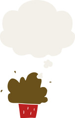 cartoon cupcake and thought bubble in retro style