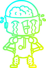 cold gradient line drawing cartoon crying robot