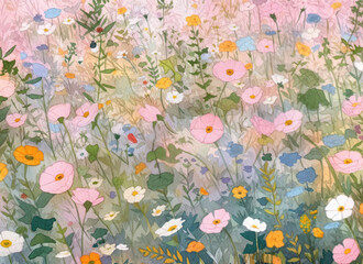pastel cute flowers meadow watercolor