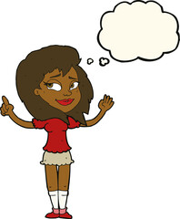 cartoon woman with idea with thought bubble