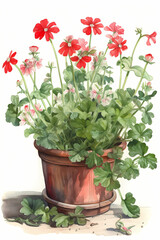 Botanical Watercolor Illustration of Campion in Pot. Generative AI