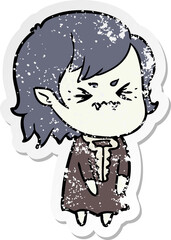 distressed sticker of a annoyed cartoon vampire girl
