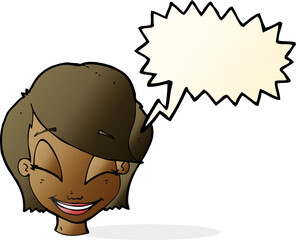 cartoon pretty female face with speech bubble