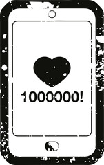 Distressed effect mobile phone showing 1000000 likes graphic icon