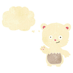 cartoon polar bear cub waving with thought bubble