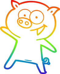 Obraz premium rainbow gradient line drawing cheerful dancing pig cartoon