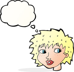 cartoon surprised woman with thought bubble