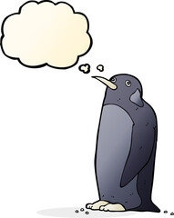 cartoon penguin with thought bubble