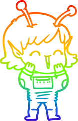 rainbow gradient line drawing cartoon alien girl giggling