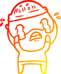 warm gradient line drawing cartoon bearded man crying