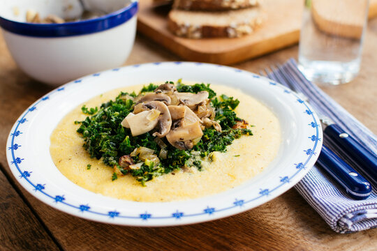 Kale and Mushrooms on polenta