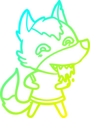 cold gradient line drawing cartoon hungry wolf