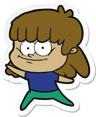 sticker of a cartoon smiling woman