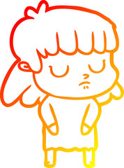 warm gradient line drawing cartoon indifferent woman