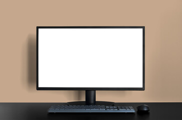 Desktop Screen Template Mockup on Brown Wall Background