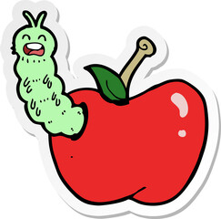 sticker of a cartoon bug eating apple