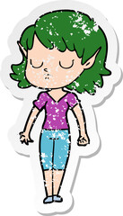 distressed sticker of a cartoon elf girl