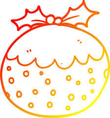 warm gradient line drawing cartoon christmas pudding