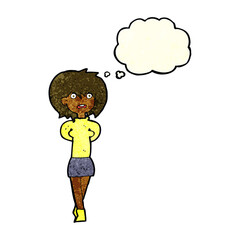 cartoon shocked woman with thought bubble