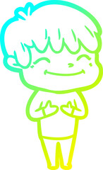cold gradient line drawing cartoon happy boy