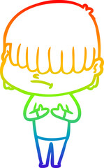 rainbow gradient line drawing cartoon boy with untidy hair