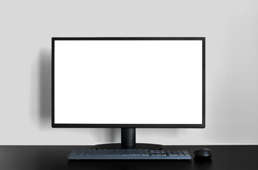 Desktop Screen Template Mockup on Gray Wall Background
