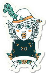 elf bard with natural twenty dice roll sticker