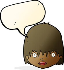 cartoon staring woman with speech bubble