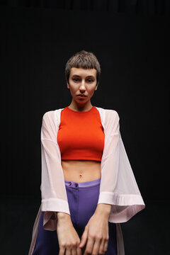 Portrait androgynous model outfit casual isolated