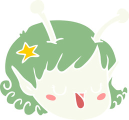 flat color style cartoon alien space girl face