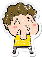 distressed sticker of a cartoon man pouting