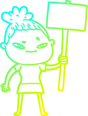 cold gradient line drawing cartoon woman