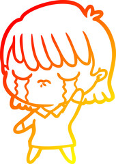 warm gradient line drawing cartoon woman crying