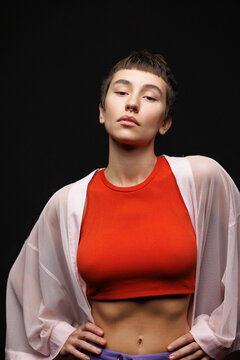 Portrait style androgynous isolated unemotional