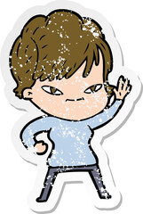 distressed sticker of a cartoon happy woman