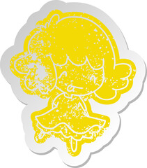 distressed old sticker of a cute kawaii girl