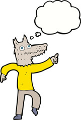 cartoon wolf man with thought bubble