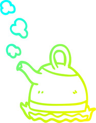 cold gradient line drawing cartoon kettle on stove